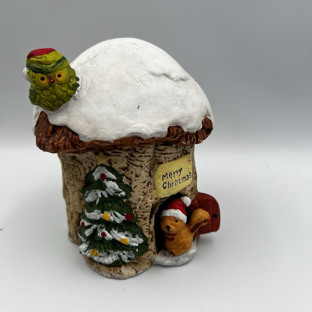 Vintage 1978‎ Enesco Ceramic Bank Merry Christmas Squirrel Owl Mushroom Holiday